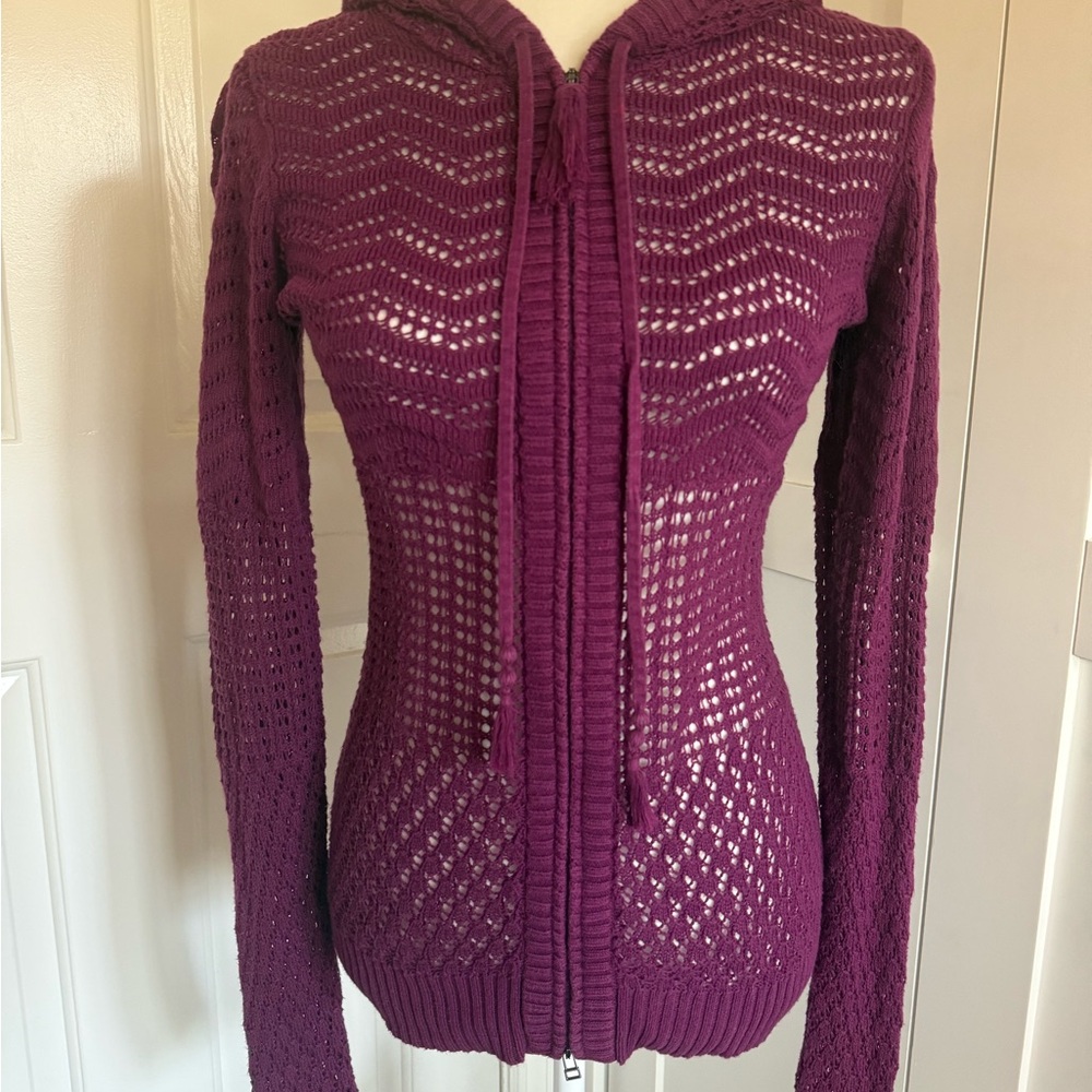 Athleta Women's Open Knit 2-Way Zip Hoodie Beach Cover-Up Purple Size Small S